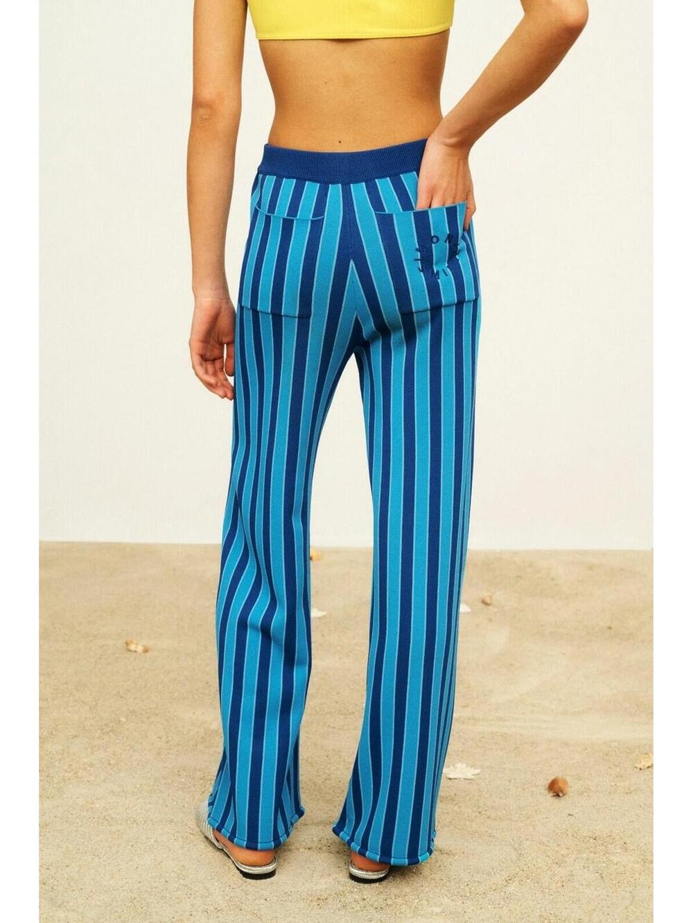 Simon Miller Blue Striped Wide-Leg Pants
